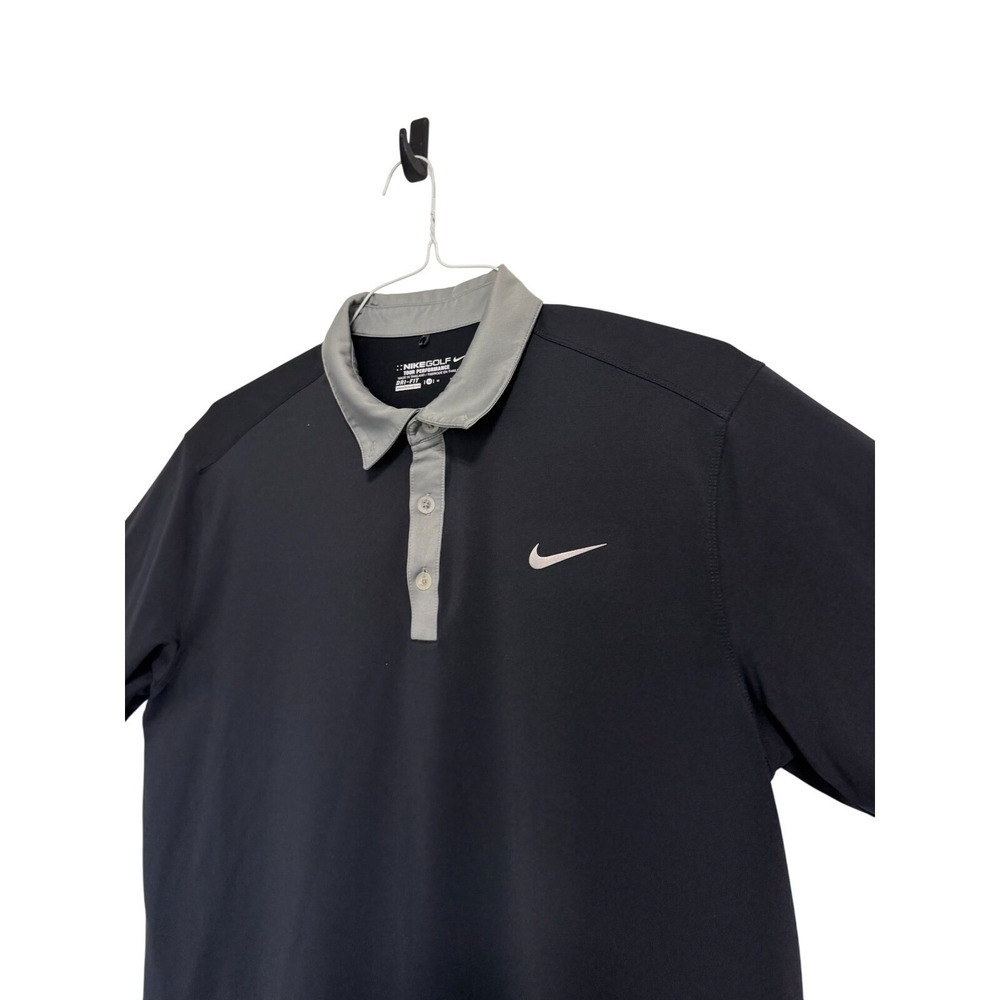 Nike Golf Polo Shirt Mens Medium Black Gray Dri-FIT Tour Performance Short - Picture 5 of 8